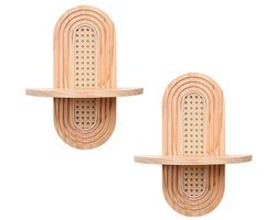 2 stuks wandrekken in bohemian stijl, gebogen rotan hangplank, decoratieve wandbloemstandaard, moderne houten wandplank voor slaapkamer, woonkamer, balkon en kantoor, Natuurlijke kleur