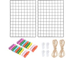 2 stuks wandrooster, rek, doe-het-zelf ijzeren rooster, fotowand, decoratie, prikbord, foto aan het memobord hangen (65 x 45 cm)