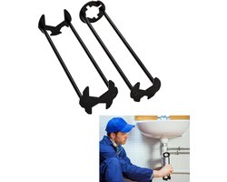 2 stuks - wastafelsleutel - Multifunctionele gootsteensleutel - Kraangereedschap - Universeel loodgietersgereedschap - Zwart - Geschikt voor keuken en badkamer - Sanitair Gereedschap voor Installeren/Verdwijderen van Kraanvaten/Schroeven