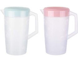 2 stuks waterkan, sapkan, 2000 ml, koelkastkruik met schaal, kunststof karaf, sapkruik met deksel, waterkaraf, waterkan voor koelkast, ijsthee, dranken, thee, melk, cocktail