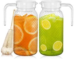 2 stuks waterkaraf - moderne design plastic kan - 1 liter - met deksel en handvat - infuser voor fruit, ijsthee, koffie - BPA-vrij