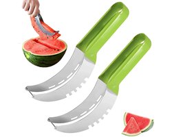 2 stuks - Watermeloensnijgereedschap - Watermeloensnijder - Roestvrijstalen watermeloensnijder - Meloensnijder - Handig keukengereedschap - groene - Kan gebruikt worden om papaja watermeloen en cantaloupe te snijden