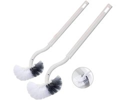 2 stuks - WC -borstel - Toiletborstel met Randreiniger - Upgrade WC -borstel - Gebogen Toiletborstel - Lange Steel - Kunststof WC -borstelsset met Sterke Borstels voor Diepe Reiniging