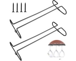 2 stuks - Wijnglashouder - Glashaken voor plank - Ijzeren glashouder voor glazen - Wanddisplayhouder - Hangende glazen houders - Metalen hangende glazen houder - Displayrek - haken - voor bars, wijnkasten, kasten, restaurants - 26*11,5 cm - zwart