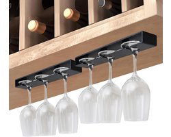 2 stuks - Wijnglashouder - Glazenrek Wijn - Ophangrek wijnglazen - Wijnglazen organizer - Wijnglasrek onder een plankkast - Voor barkast, keuken - Zwart (33.5*5*3.3cm）