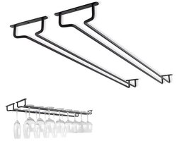 2 Stuks Wijnglazenhouder - Ophangrek Wijnglazen - 40 Cm - Wijnglazenrek - Aan De Muur - Metaal - Geschikt Voor 10 Glazen - Wijnglas Rek - Wijnglas Houder - Geschikt Voor Kasten, Keukens of Bars - Zwart