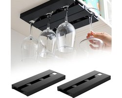 2 stuks Wijnglazenhouder - Wijnglas Houder 6 glazen - Wijnglazenrek - Glazenrek - Ophangrek Wijnglazen - Wijnglazen organizer - geen ponsen - Zwart