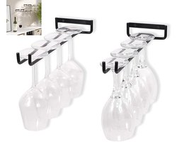 2-stuks Wijnglazenrek - Glazenhouder-Rek voor rode wijnglazen - Hangend wijnglazenrek - 30x10x4cm met omgekeerde afvoer - Sterk draagvermogen - Geschikt voor wijnkasten in de woonkamer, westerse restaurants en cafés - Zwart