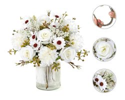 2 Stuks Witte Kunstbloemen Boeket - Realistische Rozen & Bloemen, Flexibele Steel, Decoratief voor Woonkamer