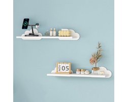 2 Stuks Witte Wolk Wandplank voor Baby- en Kinderkamer – Zwevende Opbergplank met Opstaande Rand – 2-laags Muurplank voor Boeken, Speelgoed en Decoratie – Eenvoudig te Monteren