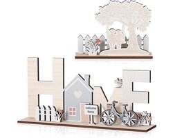 2 Stuks Woondecoratie Houten Standaard "HOME" Bord Voor Vrijstaand Gebruik Kerstboomstandaard Decoratie Voor Woonkamer Vensterbank Gang Slaapkamer Nieuwbouw Kerstmis Bruid en Bruidegom
