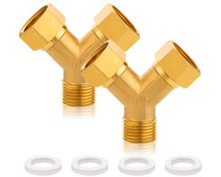 2 stuks Y-stuk zwenkbuisschroefverbinding 1/2 inch, 1/2 inch IGxAG messing Y-verdeler met O-ring, 1/2 inch messing beweegbare schroefverbinding, 2-weg Y-stuk wateraansluiting DN15