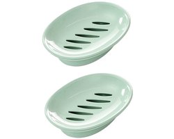 2-stuks Zeepafvoer - Dubbellaagse zeepbak - Badkamerzeepbak - Eenvoudige moderne zeepbak - Zeepopbergrek - Waszeepbak - Dubbellaags ontwerp - Douchezeepbak - Met antislipmat - Geschikt voor badkamer en keuken -Groen