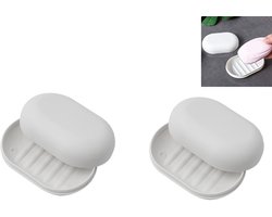 2-stuks Zeepbakje - Plastic zeepbakje met deksel - Afgesloten, draagbaar zeepbakje voor onder de douche - 11x7 cm - Opbergbaar - Reisvriendelijk - Geschikt voor toiletten, douches, op reis, badkamers, studentenkamers - Wit