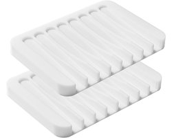 2 stuks Zeepbakje - Siliconen Zeepbakje - Antislip Zeepbakje - Zeepbakje met Afvoer - Geschikt voor Sponzen, Schoonmaakballen, Afwasborstels, Glazen, Scheermessen en Zeep - Wit