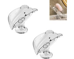 2 stuks Zeepbakje voor op het aanrecht zonder boren, met zuignapbevestiging - luxe zeepbakje voor de badkamer - zeephouder voor thuis - 11,6 cm lang x 11,0 cm breed - geschikt voor het opbergen van zeep in de badkamer - transparant.