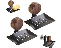 2 stuks - Zeepbakje - Zeepbakje met zuignap - Zeephouder met zuignap - Wandgemonteerd zeepbakje - Walnootkleur - 11.5x10x8.8cm - Geschikt voor glas, spiegels en metalen oppervlakken - Geschikt voor badkamers en keukens