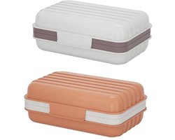 2 stuks - Zeepbakje - Zeephouder - Zeepdoos - Zeepdoosje met Deksel - Draagbare Bar Zeepetui - Badkamer Accessoires - Reisformaat Toiletartikelen - voor vakantie en reizen - 12*7.6*5cm - wit,Oranje - PP