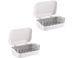 2 Stuks - Zeepbakje - Zeephouder - Zeepkist - Zeepdoosje met Deksel - Badkamer Accessoires - 13.5*9*5.5cm - Wit - ABS - Reiszeepbakje - Draagbaar zeepbakje - Voor badkamer, reizen, kamperen, sportschool - Zeephouder zonder boren