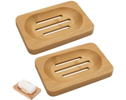 2 stuks - zeepbakje - zeephouder - zeepschaal -natuurlijke houtkleur - zeepbordje - Bamboe zeepbakje met afvoergleuven - Rechthoekig bamboe zeepbordje - Set houten zeepschaal van bamboe - waterafvoer zeephouder tegen zeepverrotting