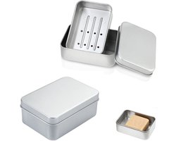 2 stuks - Zeepbakje - Zelflozend zeepbakje met deksel - Reiszeepbakje - Draagbare vochtbestendige metalen zeephouder - Geschikt voor thuis of op reis 10X7X3.9cm (Zilver)