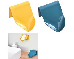 2 stuks - Zeepbakje Zonder Boren - Zelfklevende Zeephouder - Badkamer Accessoires - Zeep Mat - Zeepbakje met afvoergat - Blauw en geel - Geschikt voor doucheruimtes, keukens en wastafels