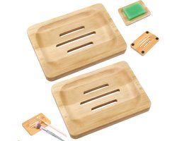 2 stuks Zeepbakjezeeprekje -Bamboe zeephouder- Zeephouder -Zeepbakje bamboe - Zeeprekje - Douche Badkamer - van bamboe en hout - Afwaterend zeeprekje van bamboe en hout - Geschikt voor badkamers doucheruimtes en keukens biedt ruimte voor zeepsponzen.
