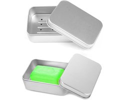2 stuks Zeepdoos - Zeepdoosje met Deksel - Zeepbakje - Zeephouders - voor op reis waterdicht - Reisformaat Toiletartikelen - voor vakantie en reizen - Aluminium - zilver