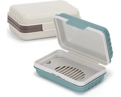 2 stuks zeepdoosjes met deksel, draagbaar reiszeepdoosje met lekbakje, waterdicht en lekvrij reiszeepbakje voor onder de douche en buitenshuis (groen en wit)