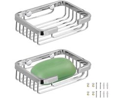 2 stuks - Zeephouder - 135*85*35 cm - Waterdicht roestvrij zeepbakje - Opbergrek - Roestvrij staal metaal muurbevestigd zeeprek - douche zeepmand - zeeprek - schotelhouder - gootsteenrek - met schroeven - voor badkamer, bad, keuken, wastafel - zilver