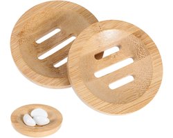 2 stuks - Zeephouder - Zeepbakje - Zeepkist - Bamboe zeepbakjes - Opbergrek - Zeeprek - ronde bamboe zeepbakjes - voor onder de douche - houten houder - bewaarbakje - voor de badkamer, opbergdoos voor badkamer, toilet, keuken, hotel - 8*8 cm