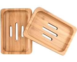 2 stuks - Zeephouders - Zeepbakje - Zeephouder met Afvoer - Badkamer Accessoires - Zeephouder - Zeeprekje - Zeepdoos - Zeepschaal - Bamboe - voor badkamers - 11*7.8*1.1 cm - Hout kleur