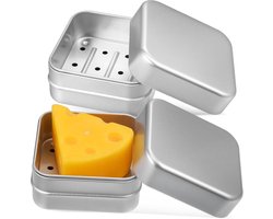 2 stuks Zeepkist - Zeepdoosje met Deksel - Draagbare Bar Zeepetui - Zeephouder - Geschikt voor gebruik in badkamers en hotels - Aluminium - Zilver - 79*79*38mm