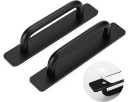 2 Stuks - Zelfklevende Handgrepen - Meubelgreep - Schuifdeur - Schuifdeurgreep - Ponsvrije dubbelzijdige folie - Aluminium - Schuifgreep glazen deur - Balkondeur - Handgreep zwart - Handgreep Badkamer - Handgrepen voor Deurtjes - Zwart