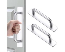 2 Stuks - Zelfklevende Handgrepen - Meubelgreep - Schuifdeur - Schuifdeurgreep - Ponsvrije dubbelzijdige folie - Aluminium - Schuifgreep glazen deur - Balkondeur - Handgreep zwart - Handgreep Badkamer - Handgrepen voor Deurtjes - zilver