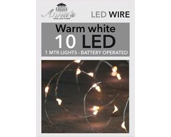 2 stuks zilverdraad ledverlichting - 10 LED lampjes - incl. 2 CR2032 batterijen - 1 mtr. Lang - classic warm wit licht - LED wire - licht snoer - kerstverlichting