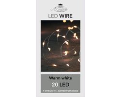 2 stuks zilverdraad ledverlichting - 20 LED lampjes - 1 mtr. Lang - warm wit licht - licht snoer - kerstverlichting - werkt op 2 AA batterijen