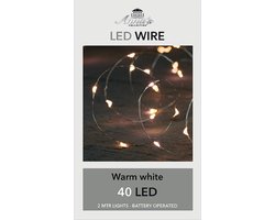 2 stuks zilverdraad ledverlichting - 40 LED lampjes - 2 mtr. Lang - warm wit licht - licht snoer - kerstverlichting - werkt op 2 AA batterijen