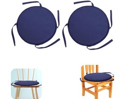 2 stuks zitting -kussen - stoel kussen - grondzitting kussen - eetkamerstoel kussen - rond kruk -kussen - met riem - verstelbaar - extra dik - meubelaccessoires - geschikt voor stoelen, ronde krukken, grasvelden, tavernes (blauw, 38*2cm)