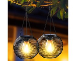 2 stuks zonne-energie lantaarns voor buiten, waterdicht, hangende lampen op zonne-energie, decoratieve verlichting voor buiten, tuindecoratie, retro lantaarn voor tuin, terras, pad, boom