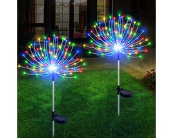 2-Stuks Zonne-energie-tuinverlichting - Waterdichte vuurwerkverlichting voor buiten - Kerstverlichting - Gekleurde zonne-energie tuinverlichting - 150 LED-kralen - Buitendecoratie - Geschikt voor patio's, terrassen en paden - Meerkleurig