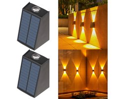 2 stuks zonne-energie wandlampen – LED buitenlampen met 2 standen warm geel licht – Up & down verlichting – Tuin, schutting, balkon & gevel – 1200mAh oplaadbare batterij, eenvoudige installatie
