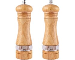 2 stuks - Zout- en pepermolenset - malen - handmatige zoutmolen - Pepermolen - Zoutmolen - hout - 17*5cm - Hervulbaar - Instelbare - voor Zout, peper en kruiden