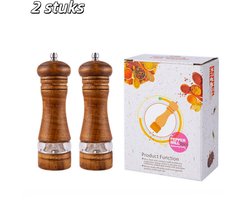2 stuks - Zout- en peperstrooiers - Peper- en zoutmolen set - Houten - Handmatige molens - Met transparant venster - Verstelbare keramische maling - 15 cm - Geel