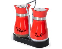 2 stuks zout- en peperstrooiers set van glas en roestvrij staal zoutvaatje peperstrooier kruidenstrooier camping suikerstrooier keukenaccessoires (rood)