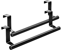 2 stuks - Zwart - 23cm - Handdoekrek voor de deur van roestvrij staal - Handdoekrek zonder stoten - Badkamer-keukenrek - Opbergrek - Geschikt voor kastdeuren