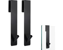 2 Stuks zwart - RVS verlengde douchedeurhaken (7 inch), bovendeurhaken - voor badkamer frameloze glazen douchedeur, handdoekhaken, douche, glazen wand, douchehaken zonder boren