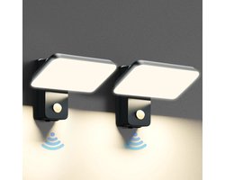 2 stuks zwarte wandlamp met bewegingssensor, waterdichte IP65 LED-wandlamp, binnen-/buitenwandlamp met draaibaar LED-paneel, voor tuin, terras, entree, warm wit, 3000 K, (Moet voor gebruik worden aangesloten op de hoofdvoeding)