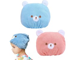 2 stuks Zwemhoofddeksels Absorberende Haarhanddoek Schattige Beer Borduurwerk Koraal Fluweel Natte Kids Haar Turban Sneldrogende Hoofdhanddoek voor Vrouwen - Ideale zwemaccessoires voor zwembad of strand.