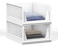 2 Stuks(L) Stapelbare kledingkast opbergdoos - stapelbare plastic opbergmand - voor kast kledingkast, organisator en opbergbak, trui, lade, plank, opbergcontainer voor kast, keuken, badkamer, kantoor, slaapkamer